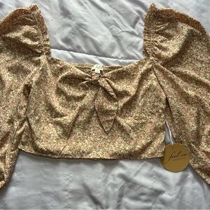 Floral Blouse with Puff Sleeves - Cream